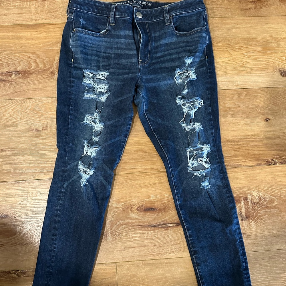 American Eagle Outfitters Dark Blue Distressed Skinny Jeans